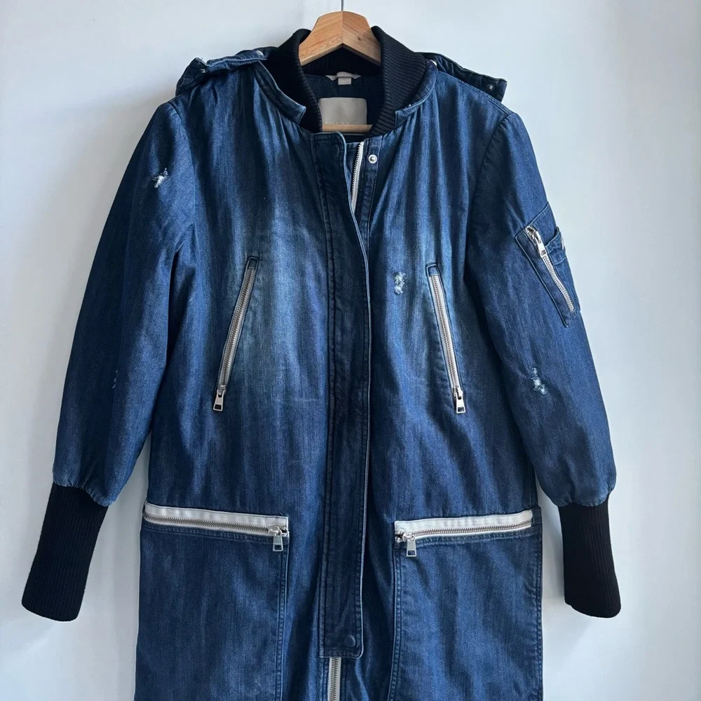 Soia & Kyo Reese Hooded Coat Jacket Blue Denim Coat Size XXS/2 Can Fits to Small - Picture 4 of 17
